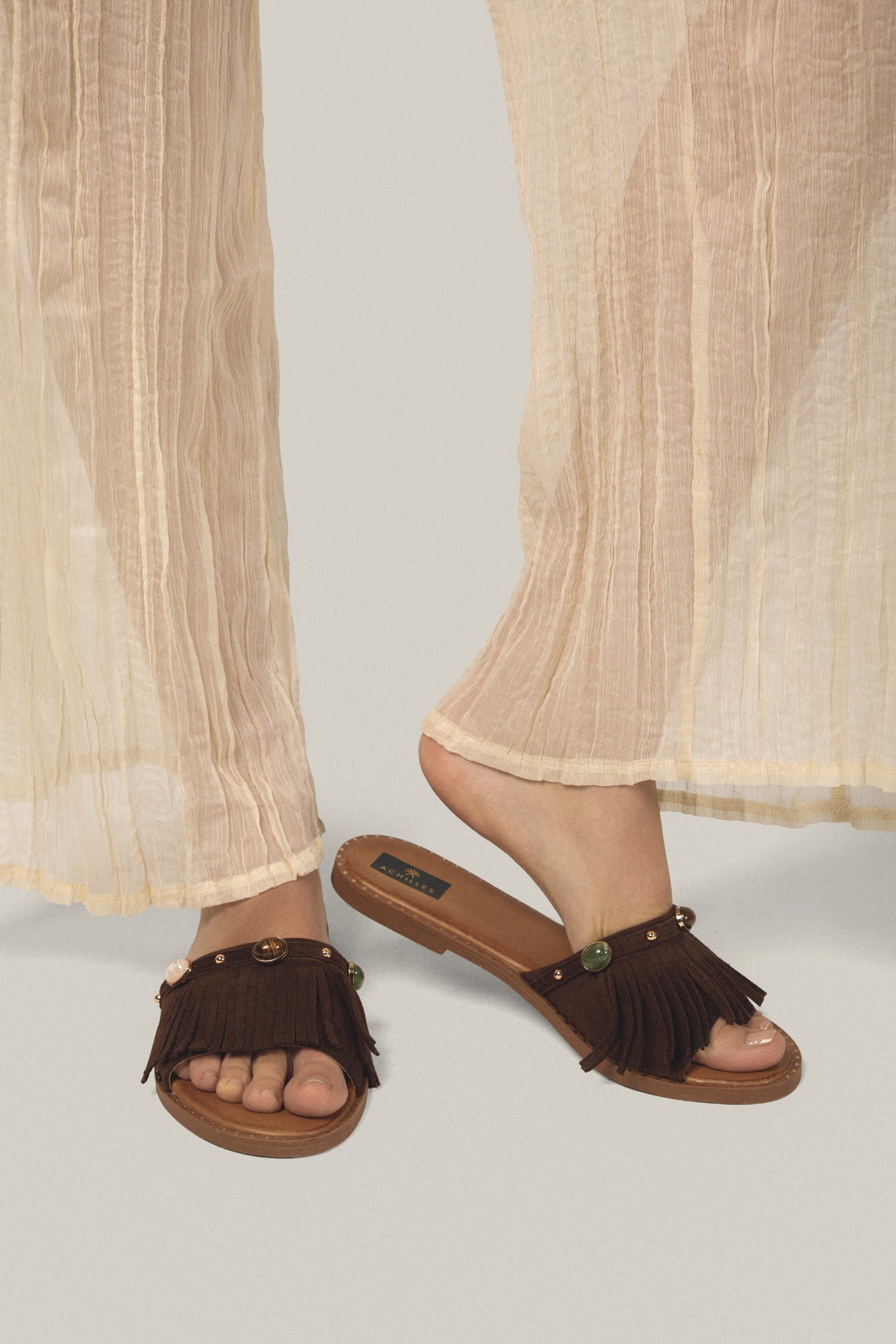 Suede fringe slides